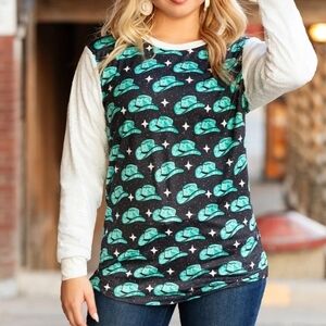 Western Print & Sequin Sleeves Top